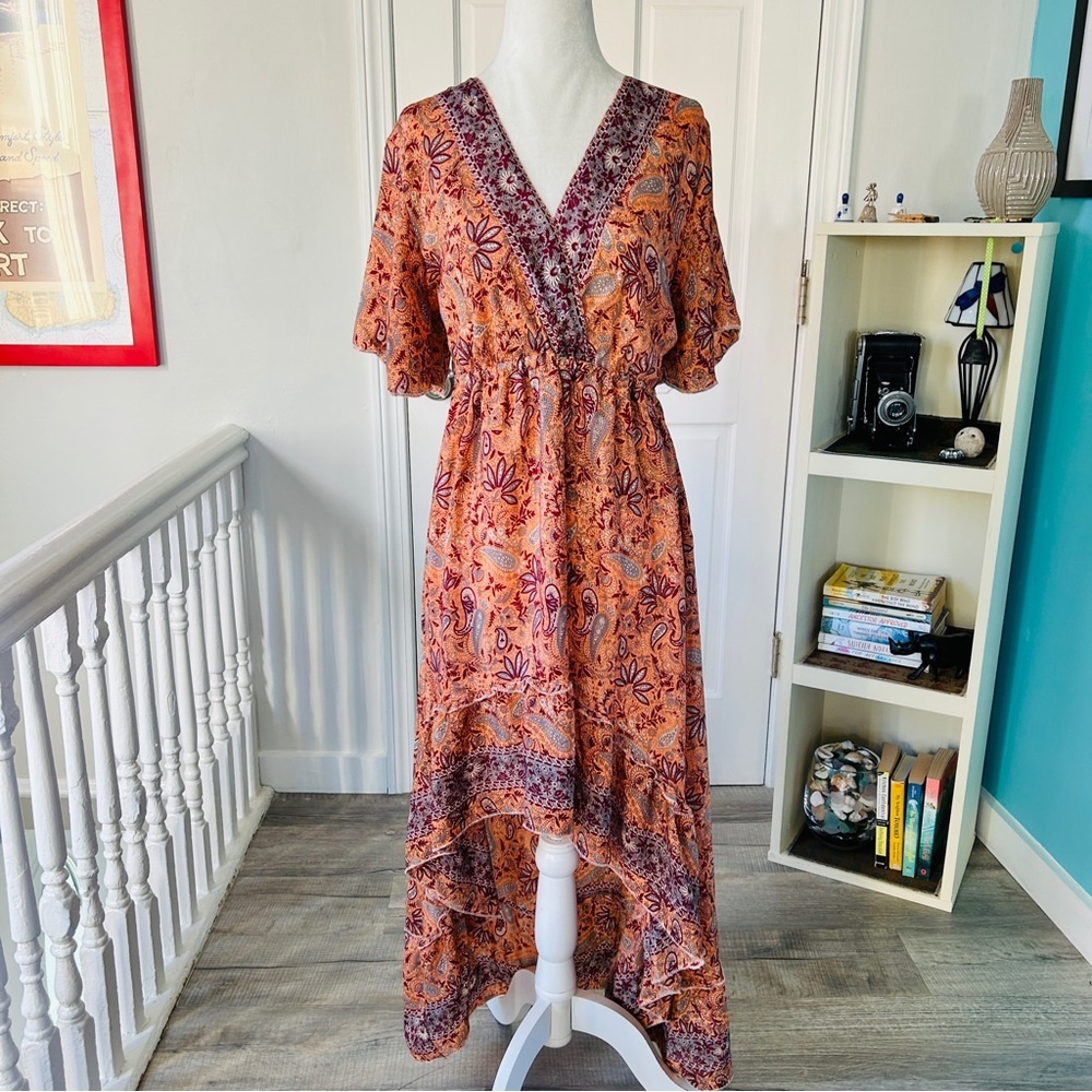 ZURY Silk Blend Dress with Hi/Lo Ruffle Hem (Free Size)